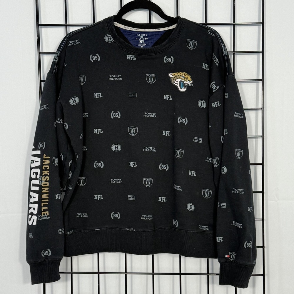 Tommy Hilfiger Jacksonville Jaguar Sweatshirt Mens Medium Black AOP NFL Duval